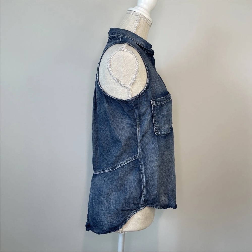 Cloth & Stone Anthropologie Sz XS Sleeveless Chambray Button Down Top Tencel - Picture 4 of 5